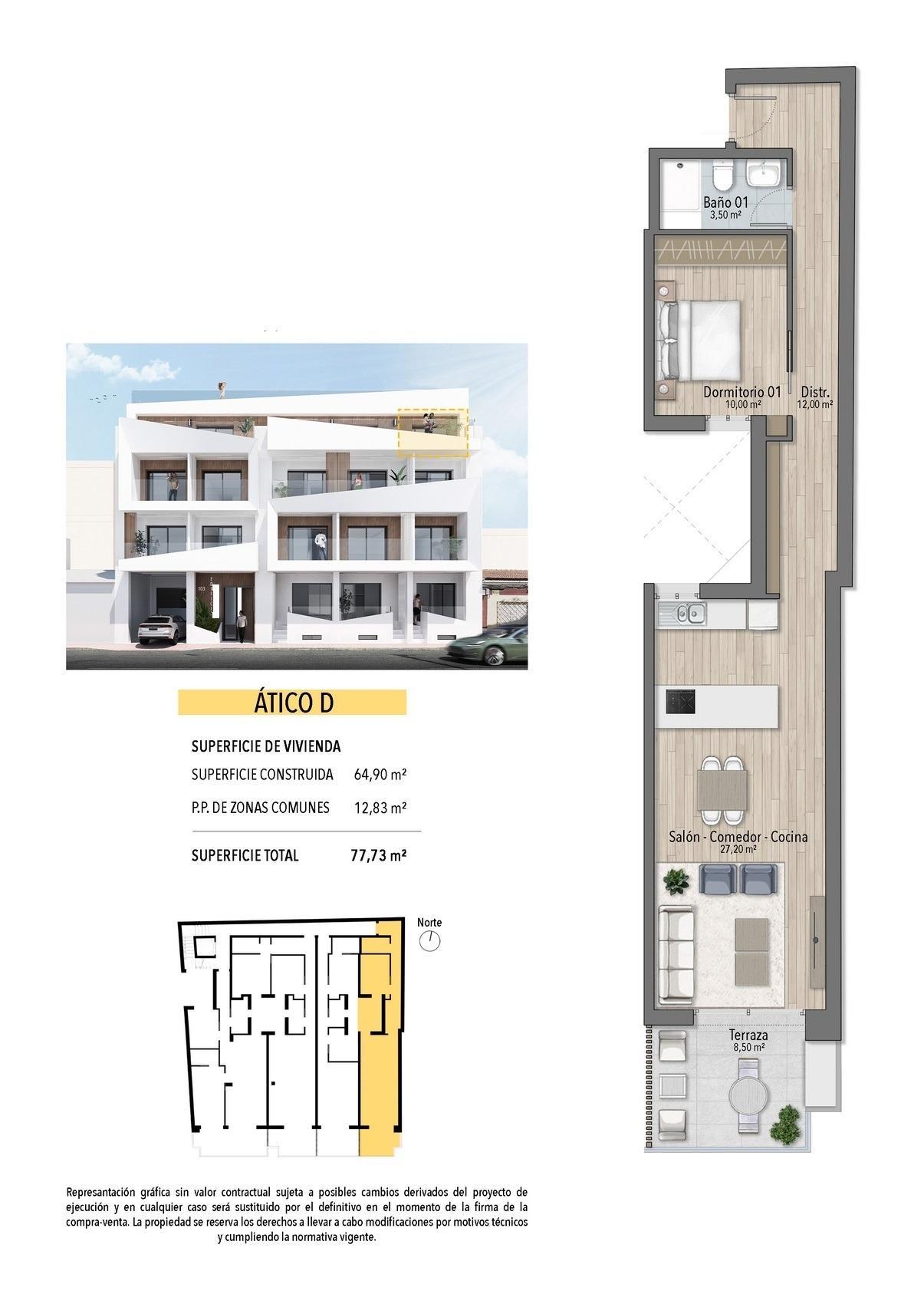 Ático Obra Nueva con Piscina Privada a 250m Playa Torrevieja — 2 Dorm.