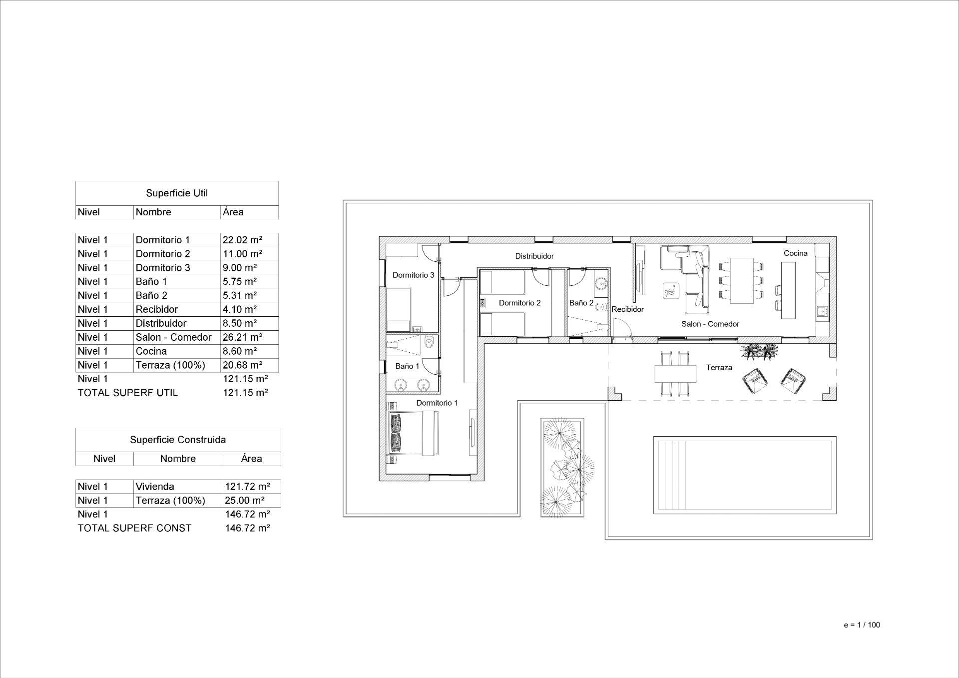 Villa Obra Nueva en La Romana (Alicante) — 3 Dorm, Piscina Privada, Gran Parcela