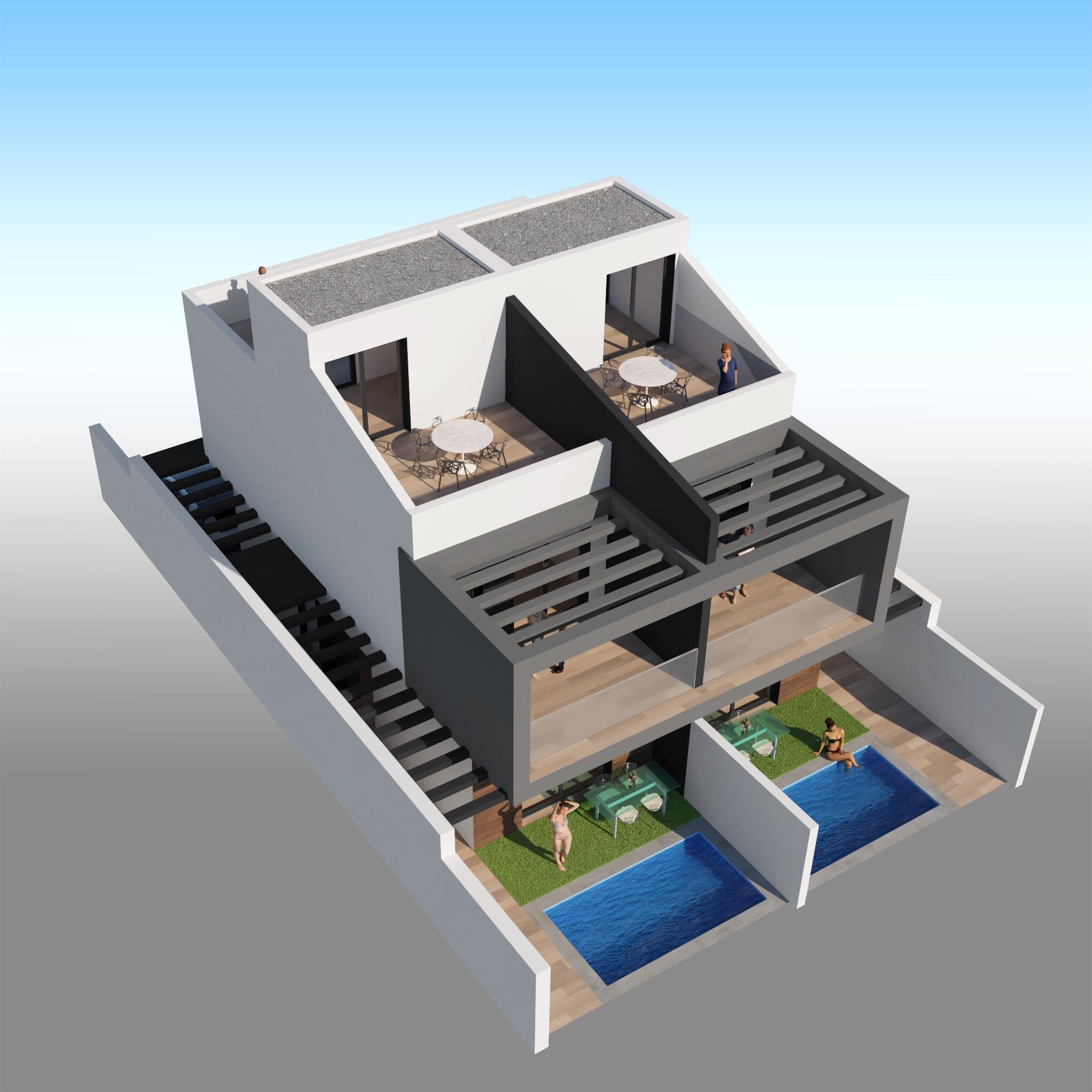 Villa obra nueva con piscina en San Javier — 3 dorm, 54m² parcela