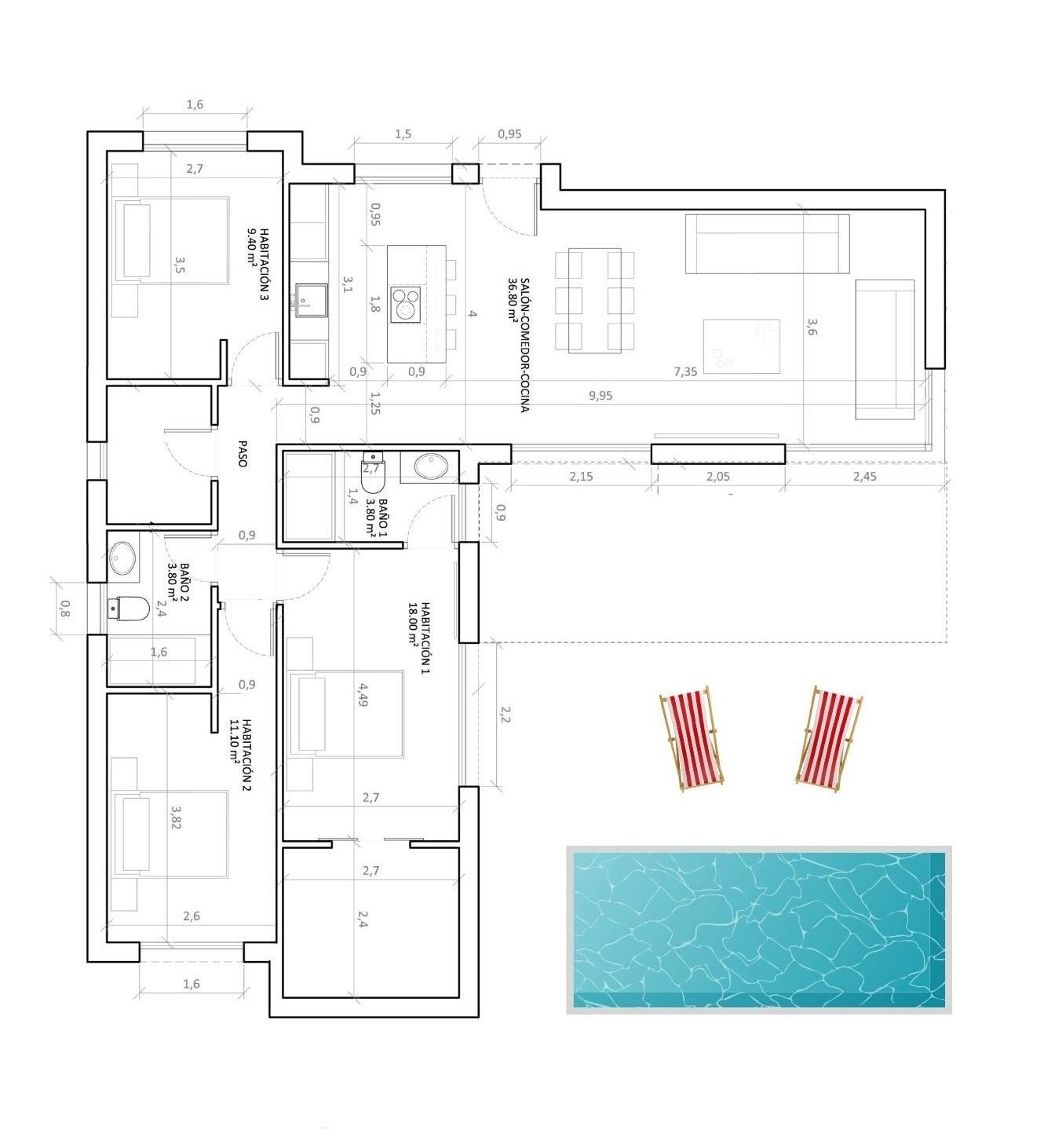 Villa obra nueva con piscina privada en Hondón de las Nieves — 3 dorm
