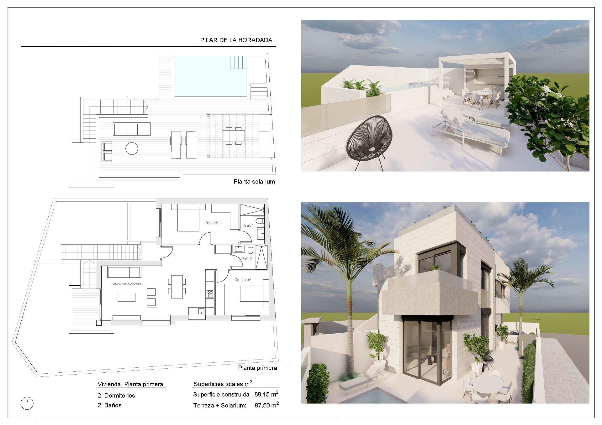 Bungalow Obra Nueva con Piscina Privada en Pilar de La Horadada — 2 Dorm.