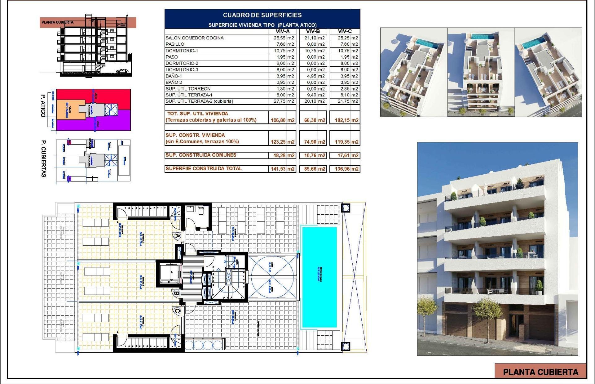 Ático Obra Nueva en Torrevieja con Piscina Privada — 600m Playa Cura
