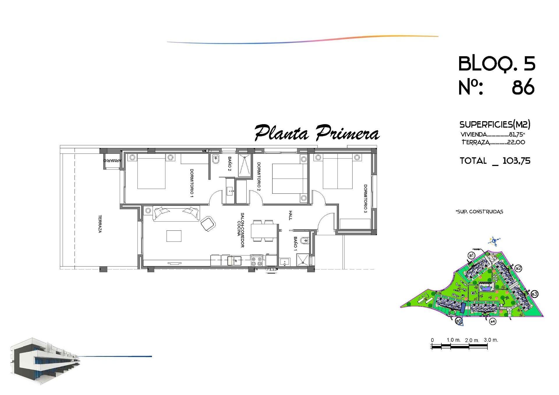 Apartamento obra nueva Guardamar con piscina privada - 3 dorm.