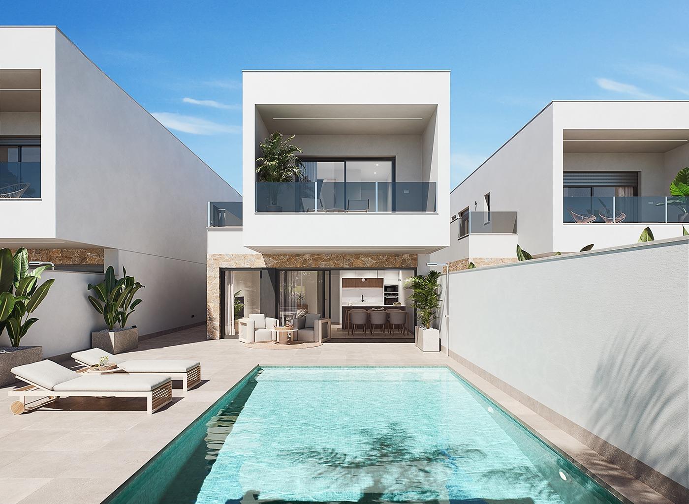 Villa obra nueva con piscina en San Pedro del Pinatar — 3 dorm.