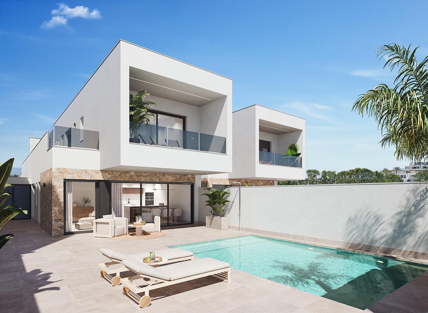 Villa obra nueva con piscina en San Pedro del Pinatar — 3 dorm.