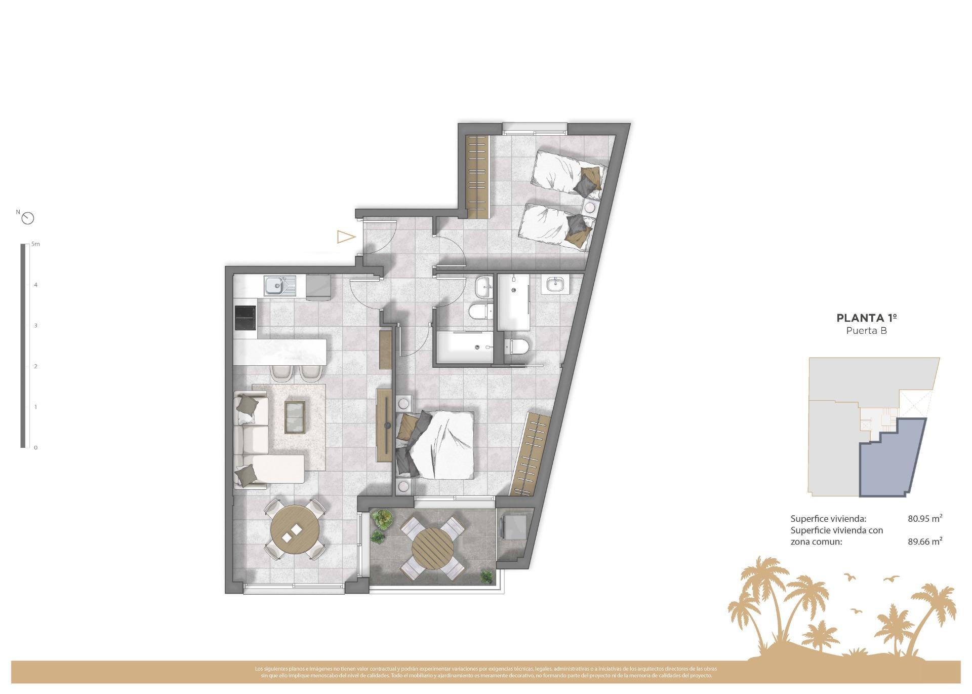 Apartamento obra nueva con piscina privada en Guardamar del Segura — 2 dorm.