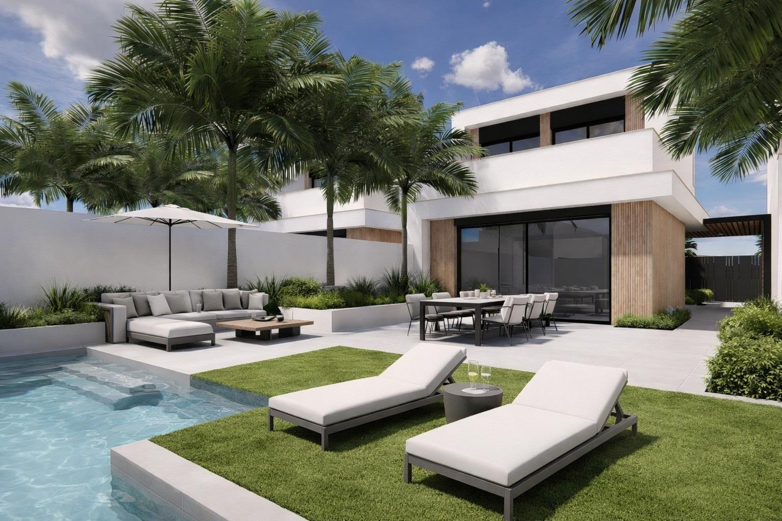 Villa obra nueva con piscina en Los Alcázares — 3 dorm, 115 m², 195 m² parcela