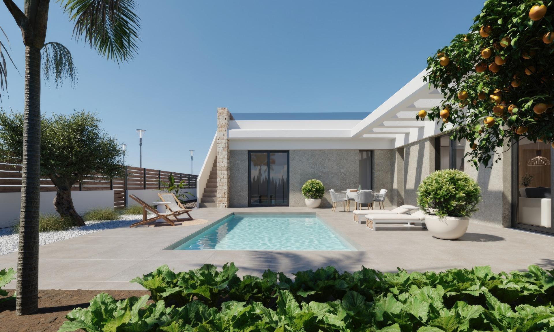 Villa obra nueva en Fuente Álamo con piscina privada y solárium — 3 dorm.