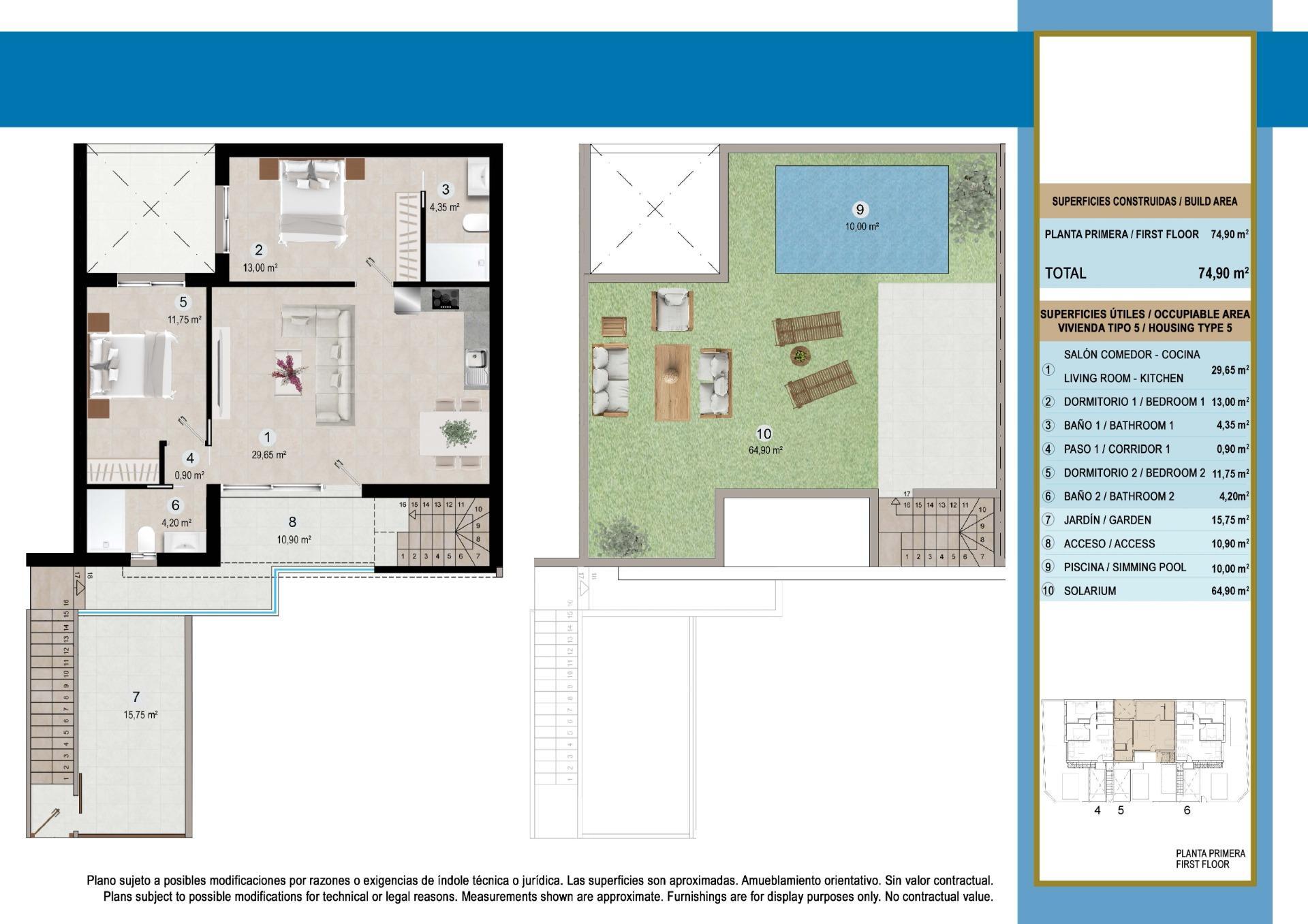 Bungalow Obra Nueva en Lo Pagán (San Pedro del Pinatar) - 2 Dormitorios