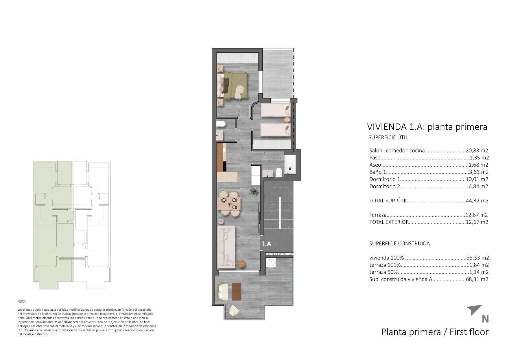 Apartamento de obra nueva a 100m de la playa en Torre de la Horadada — 2 dorm.