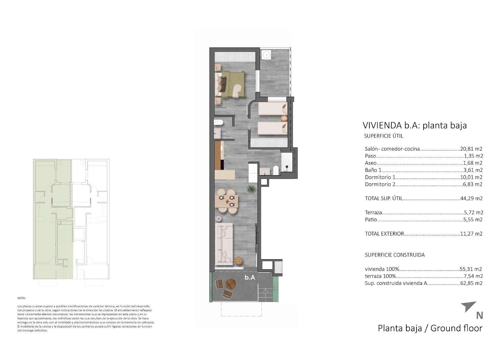 Apartamento a 100m de la playa en Torre de la Horadada — Piscina y 2 dormitorios