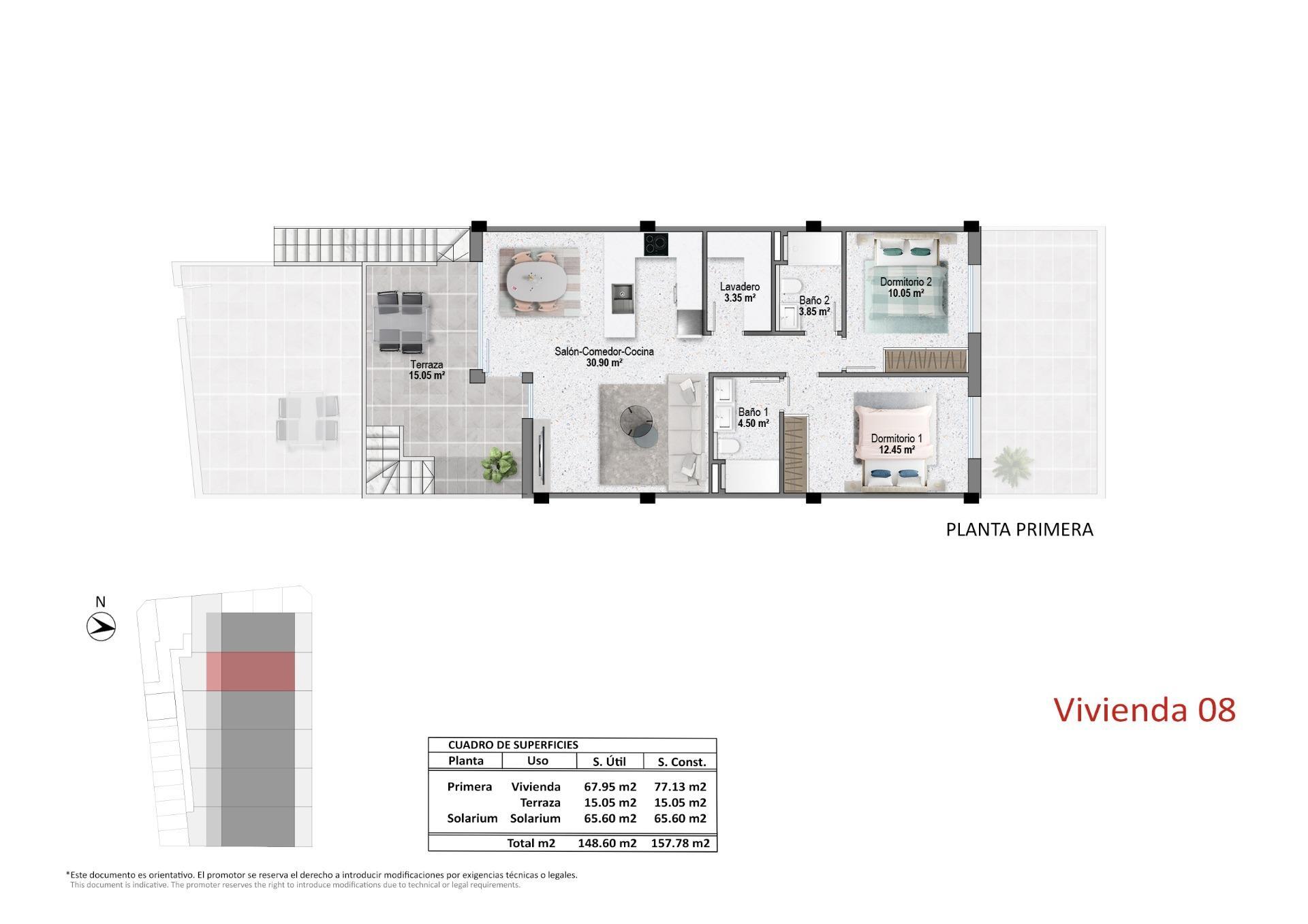 Chalet de obra nueva con solárium y piscina en Pilar de la Horadada — 2 dorm.