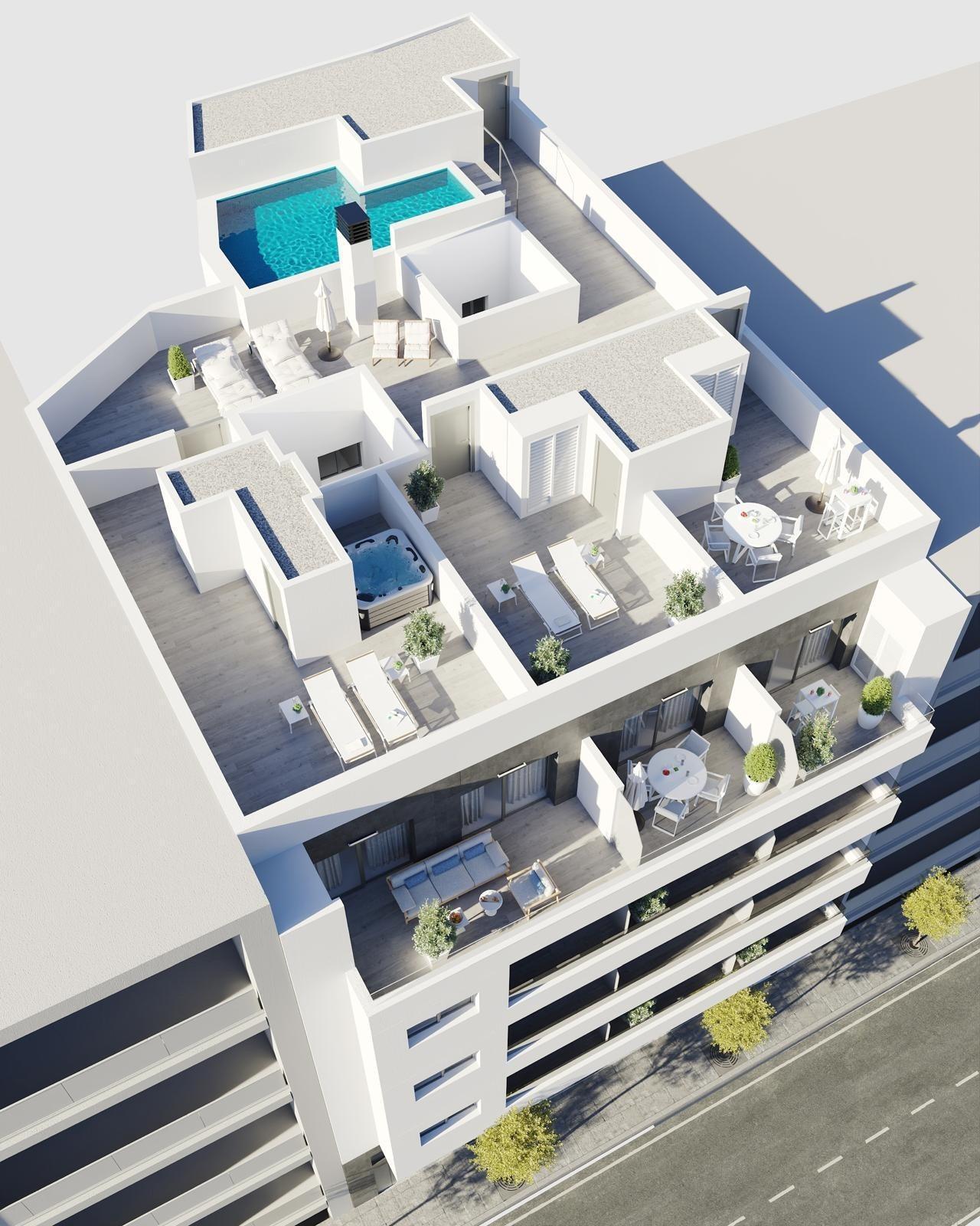 Apartamento de obra nueva en Torrevieja con piscina privada — 400m Playa del Cura