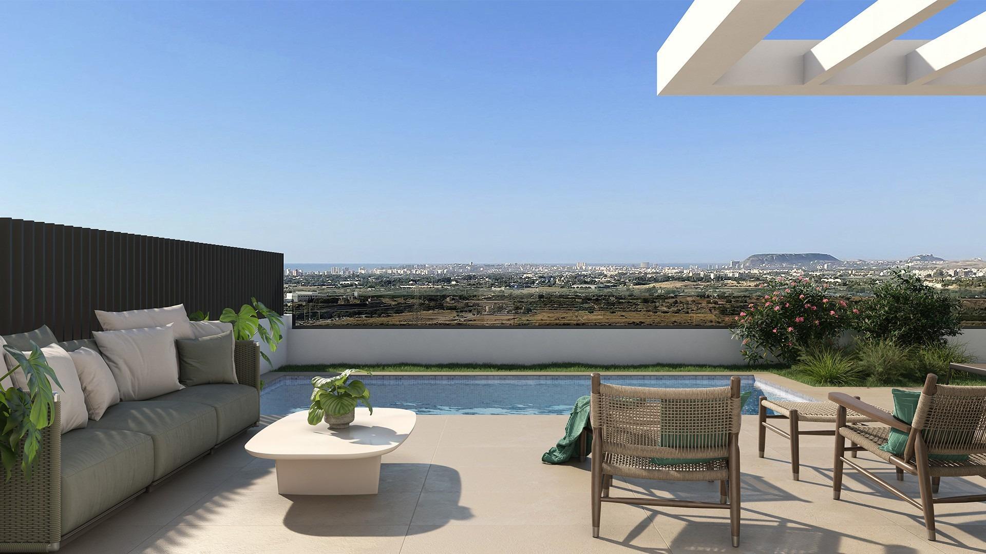 Villa de obra nueva en Mutxamel con piscina privada y vistas al mar - 3 Dorm.