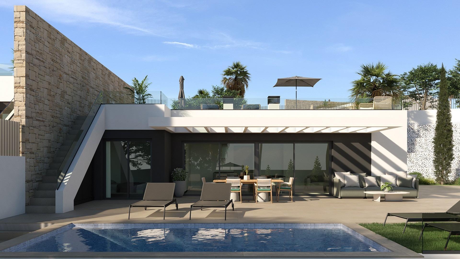 Villa de obra nueva en Mutxamel con piscina privada y vistas al mar - 3 Dorm.