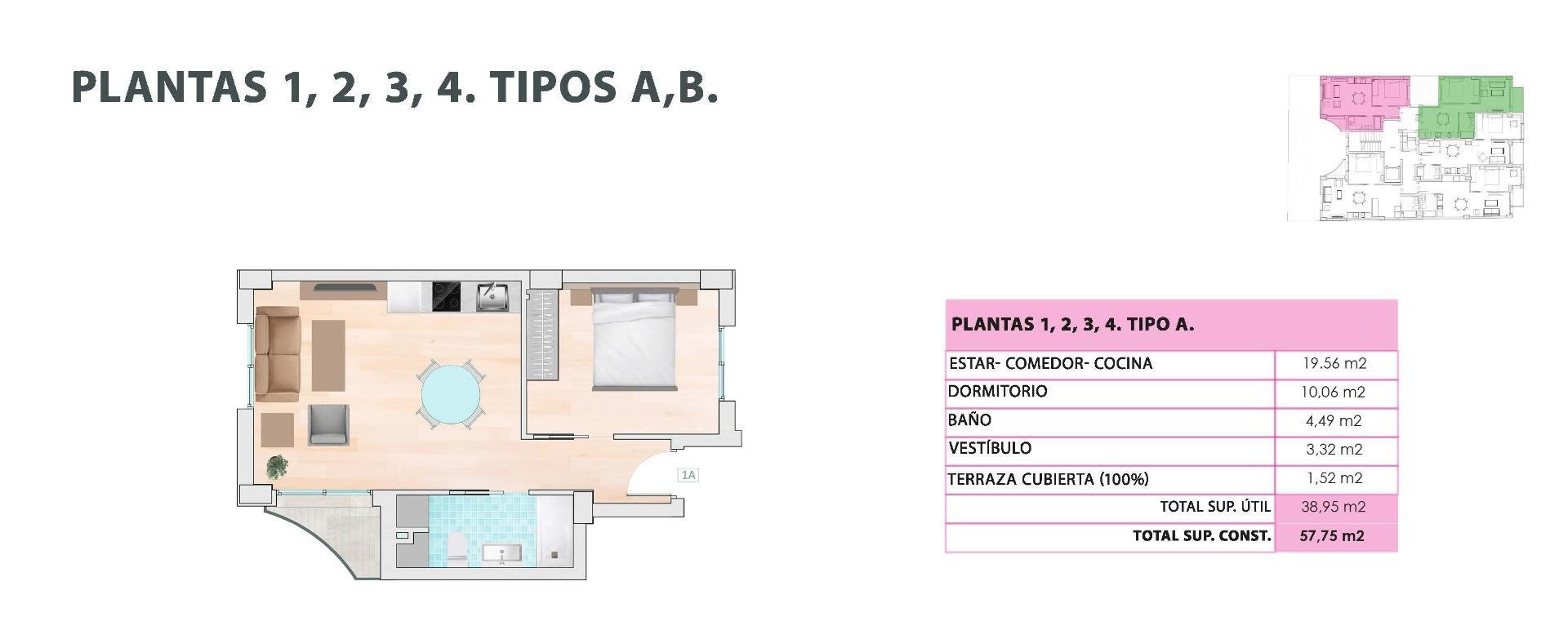 Apartamento de obra nueva con piscina en la azotea en Guardamar — 600m playa