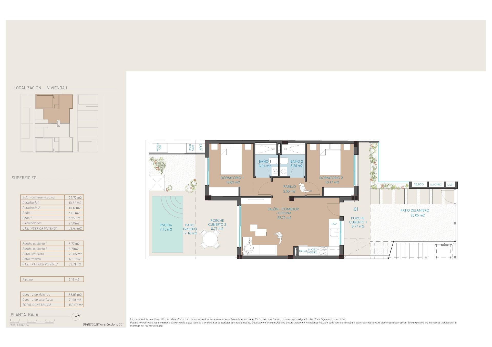 Chalet de obra nueva con piscina privada en San Pedro del Pinatar — 2 dorm.