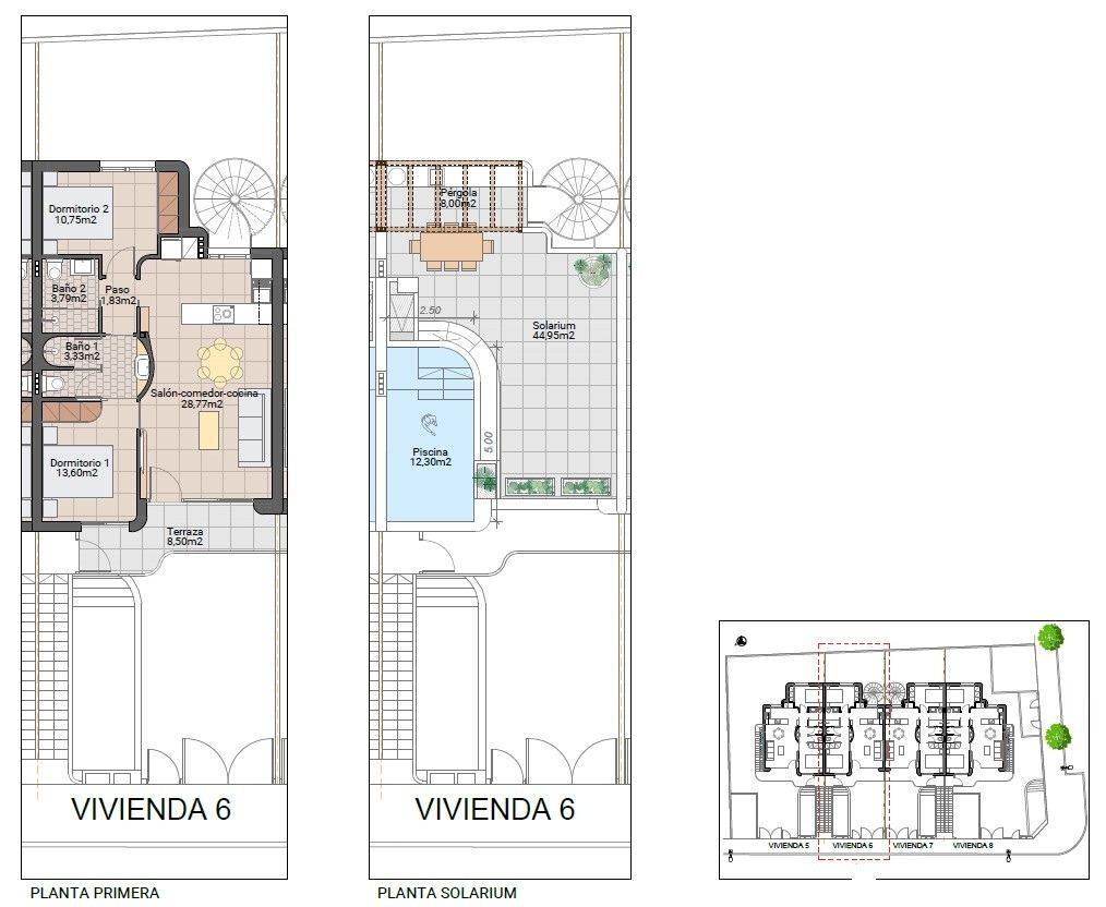Chalet de obra nueva con piscina privada en Pilar de la Horadada — 2 hab.
