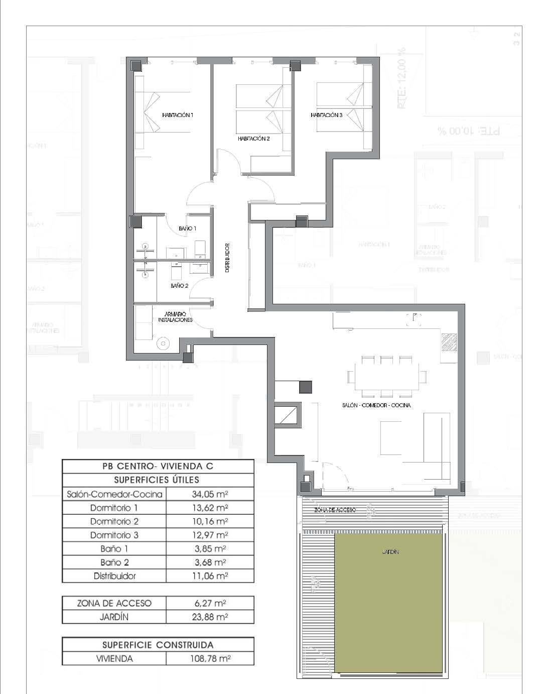 Apartamento con jardín y licencia turística en Villajoyosa — 3 dorm. y 110 m²