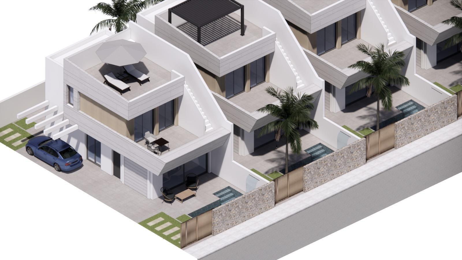 Villa de obra nueva con piscina privada en San Javier — 3 dorm. y solárium