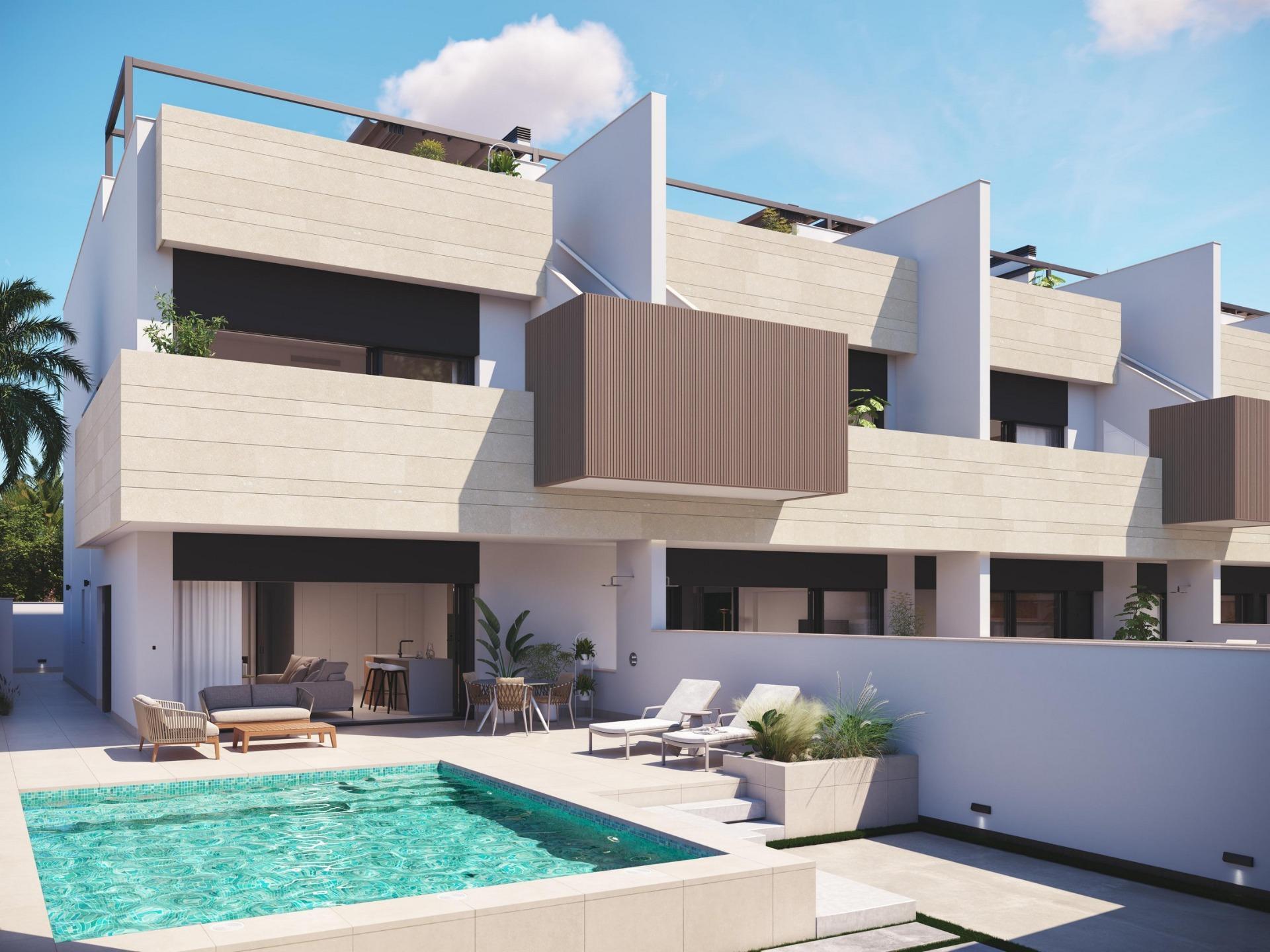 Chalet de obra nueva con piscina privada en Pilar de la Horadada — 3 Dorm.