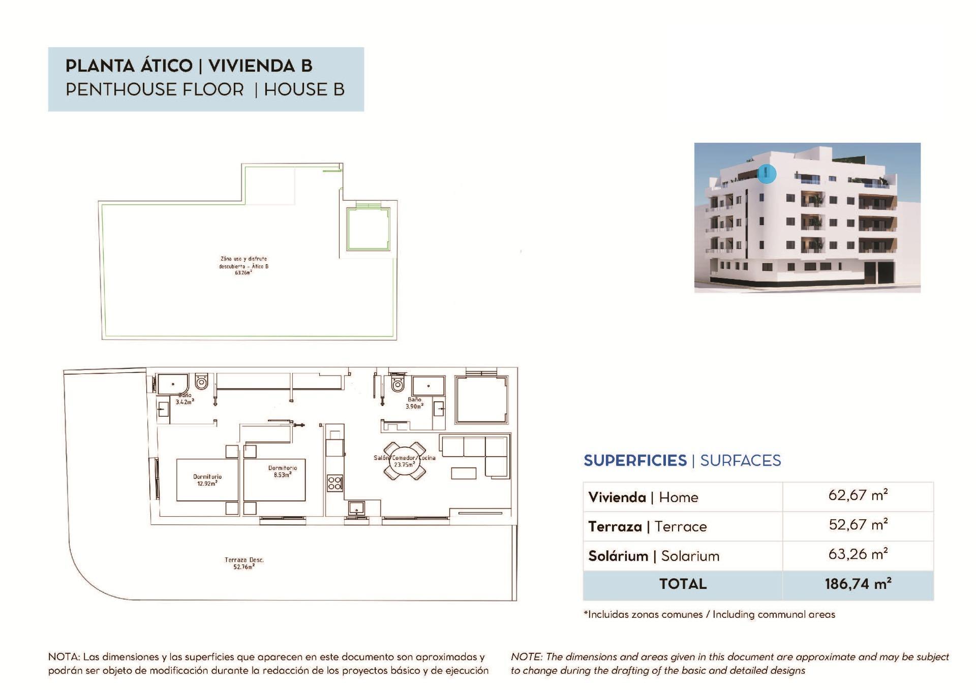 Ático de obra nueva con solárium privado en el centro de Torrevieja — 2 dorm.