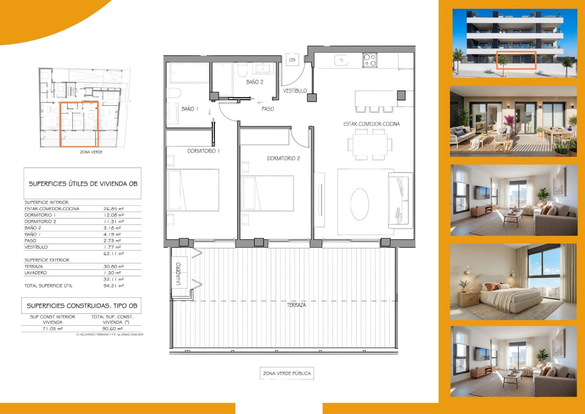 Apartamento de obra nueva con piscina privada en Benijófar — 2 dorm. y 2 baños