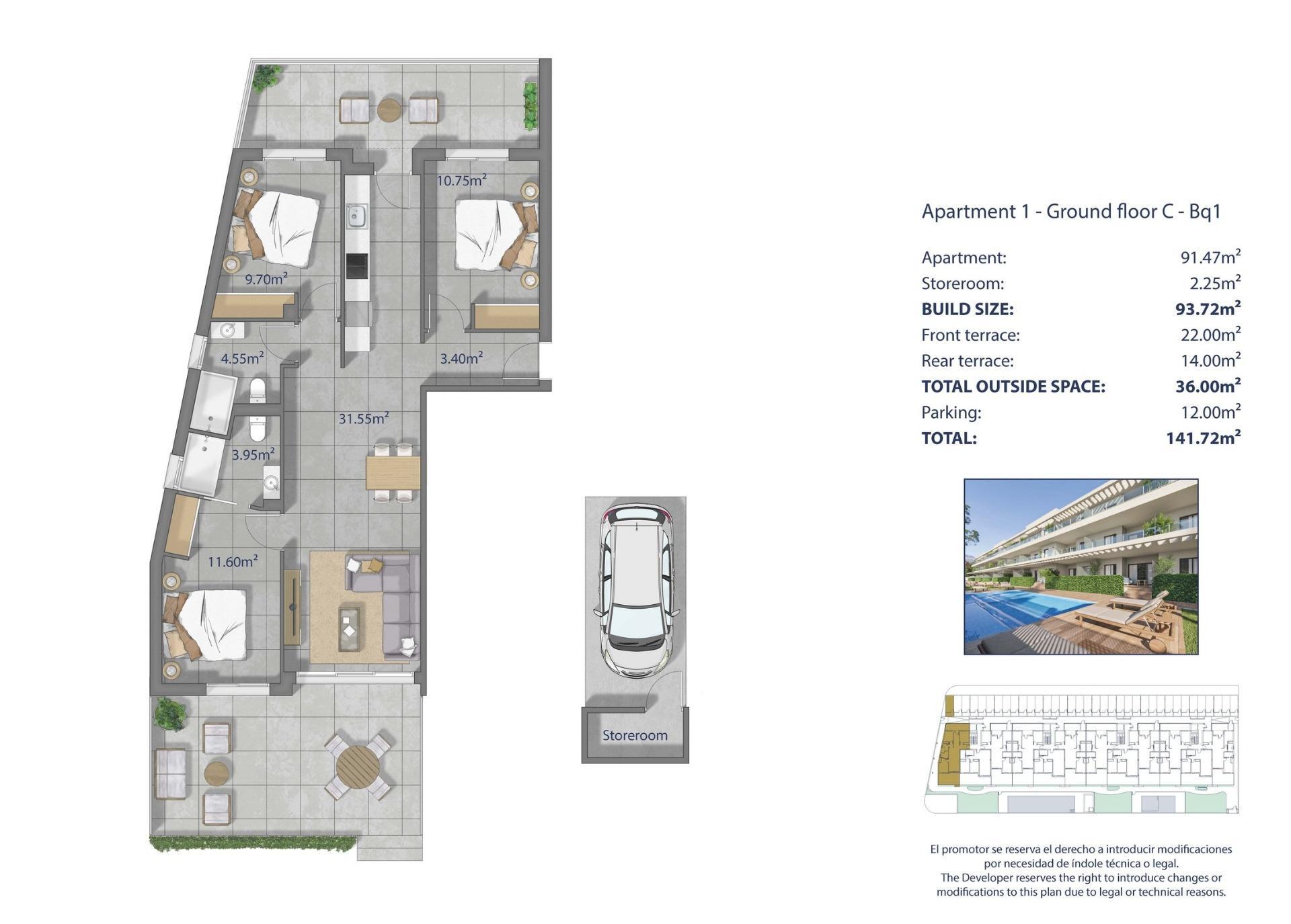 Apartamento de lujo a 250m de la playa en Los Alcázares — 3 dorm. y solárium