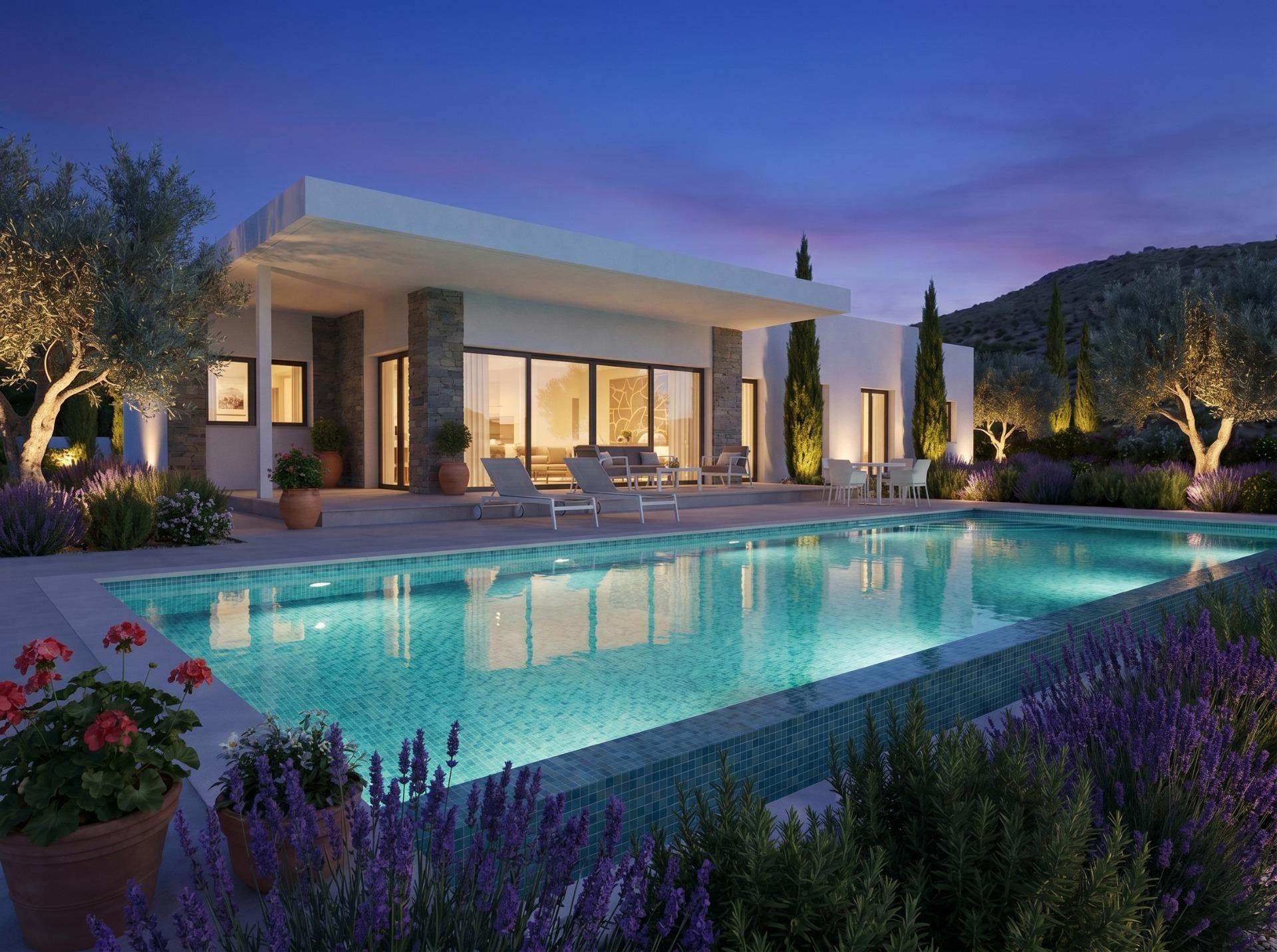 Villa de diseño con parcela de 10.116 m² y piscina en Pinoso — Obra nueva