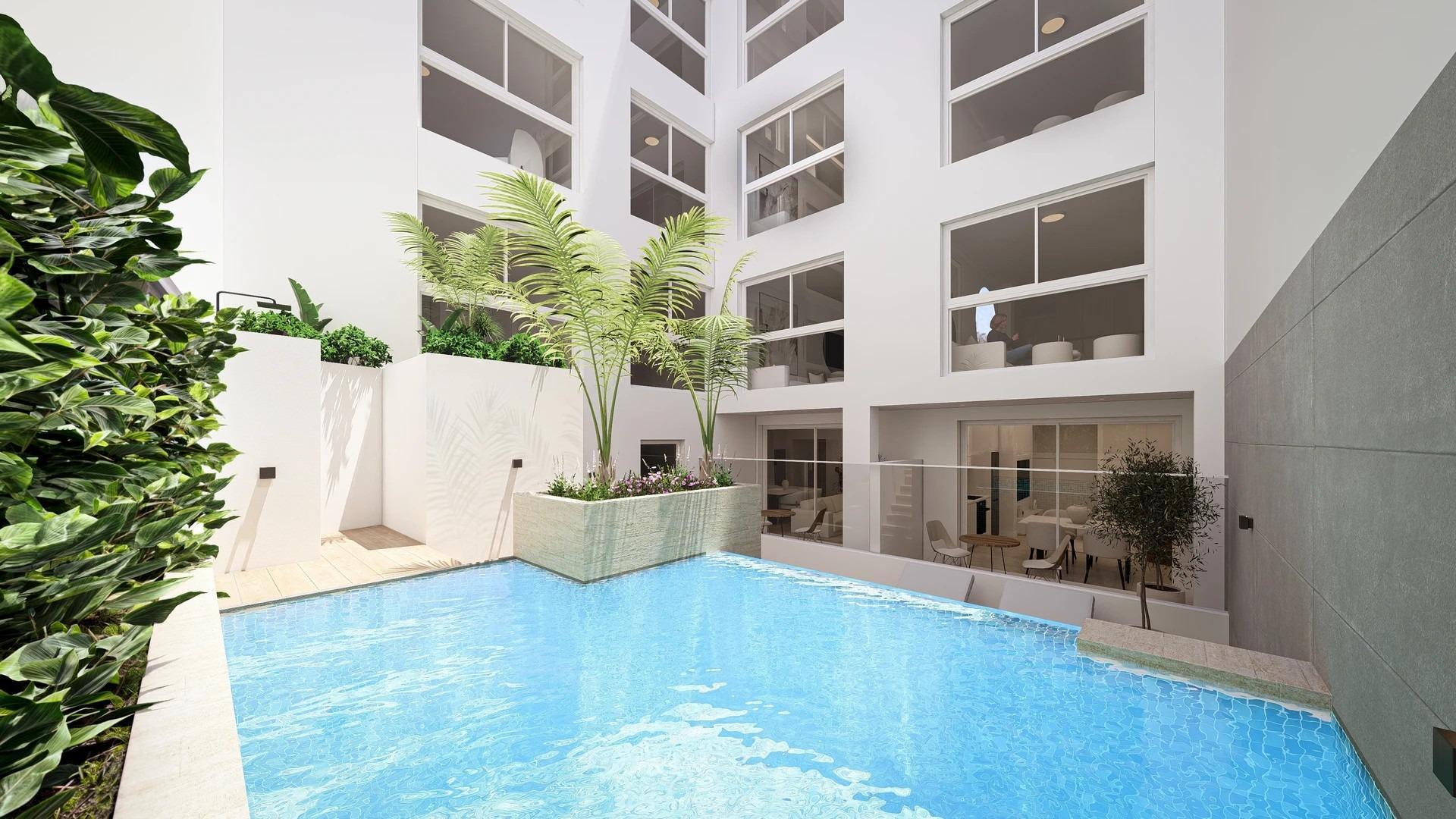Apartamento de obra nueva con piscina en el centro de Torrevieja — 1 dorm.