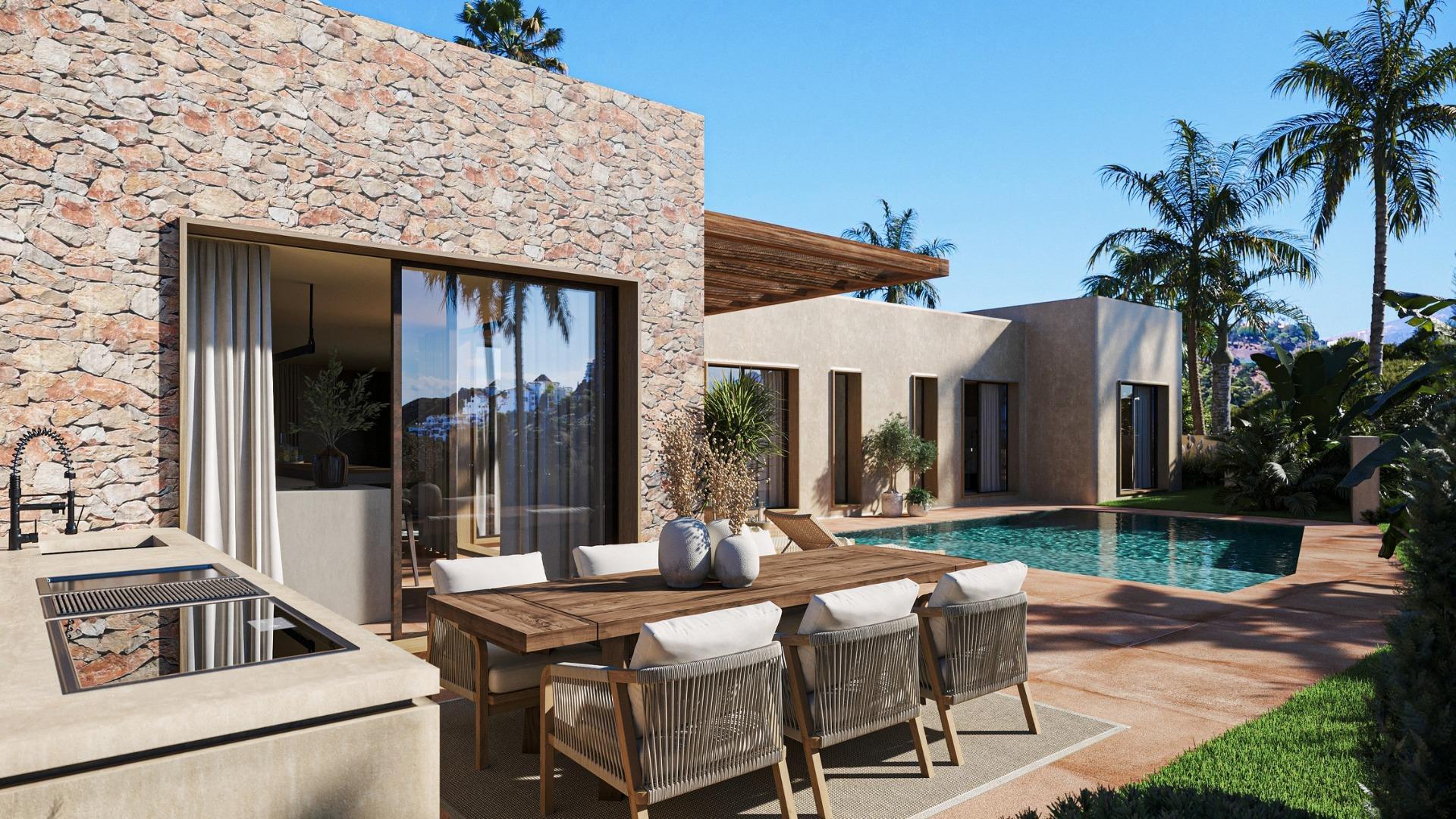 Villa Nueva Estilo Ibiza en Jávea — 3 Dormitorios, Piscina y Diseño Mediterráneo