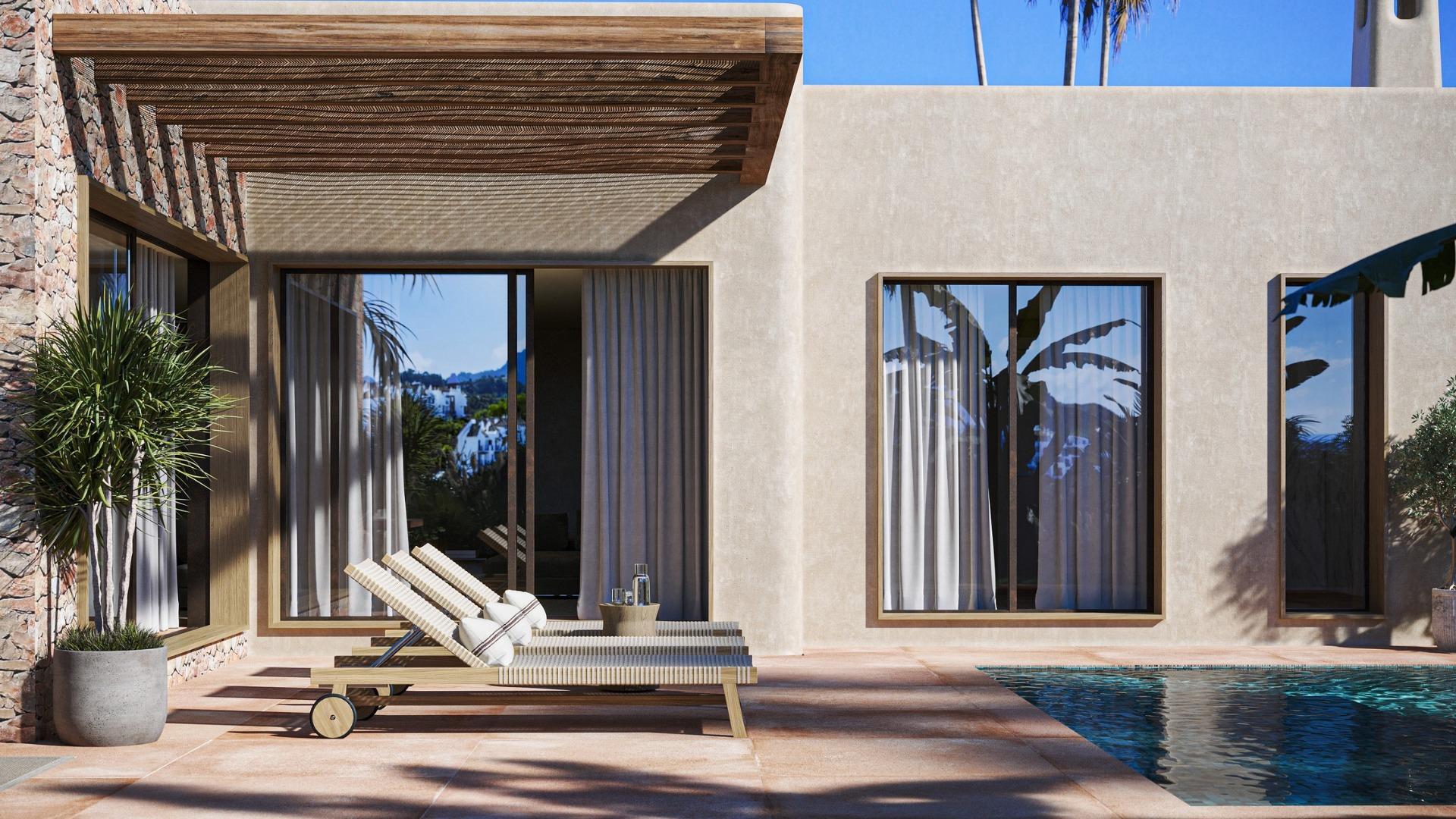 Villa Nueva Estilo Ibiza en Jávea — 3 Dormitorios, Piscina y Diseño Mediterráneo