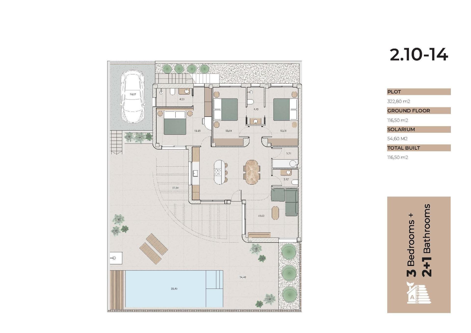 Villa de lujo con piscina y solárium en La Finca Golf, Algorfa — 3 Dorm.