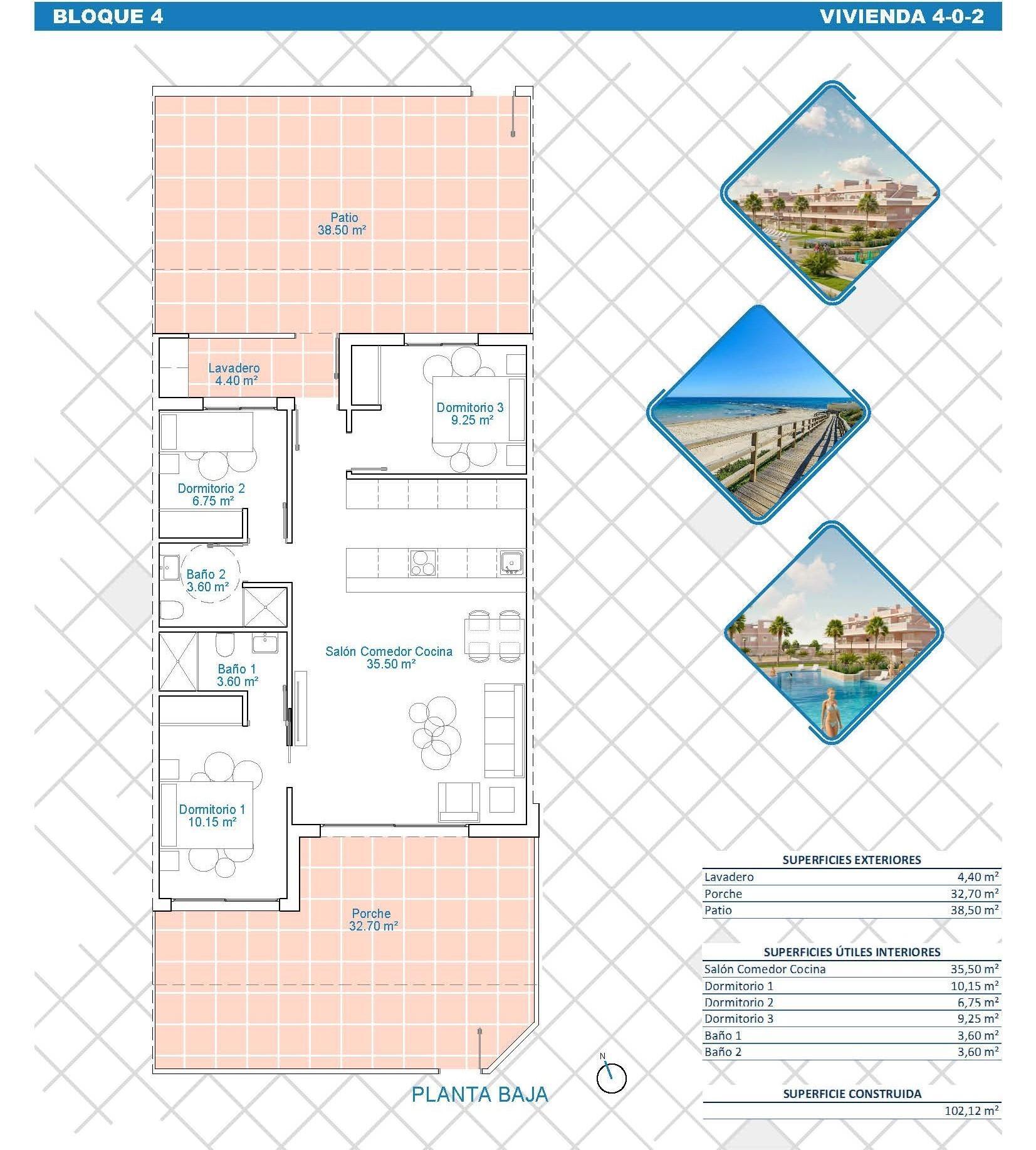 Apartamento de obra nueva con piscina privada en Pilar de la Horadada — 3 dorm.