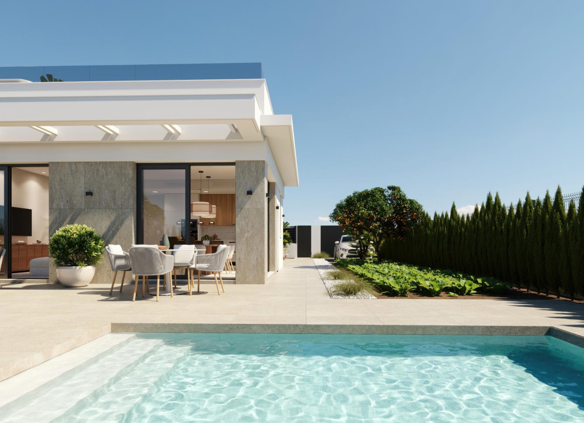 Villa de obra nueva con piscina privada en Hacienda del Álamo Golf — 2 dorm.