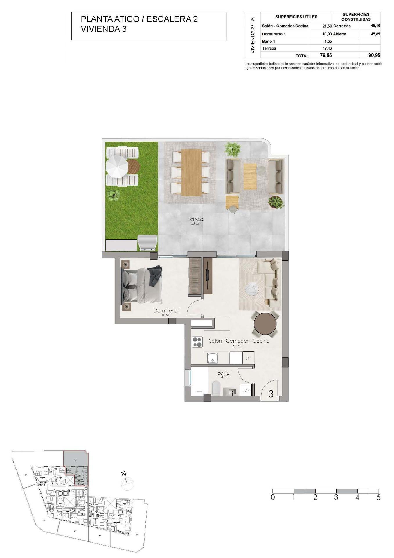 Ático de obra nueva con piscina privada en el centro de Santa Pola — 1 dorm.