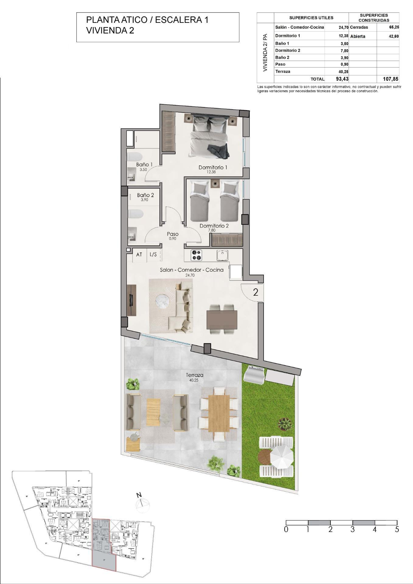 Ático de obra nueva con piscina privada en el centro de Santa Pola — 2 dorm.