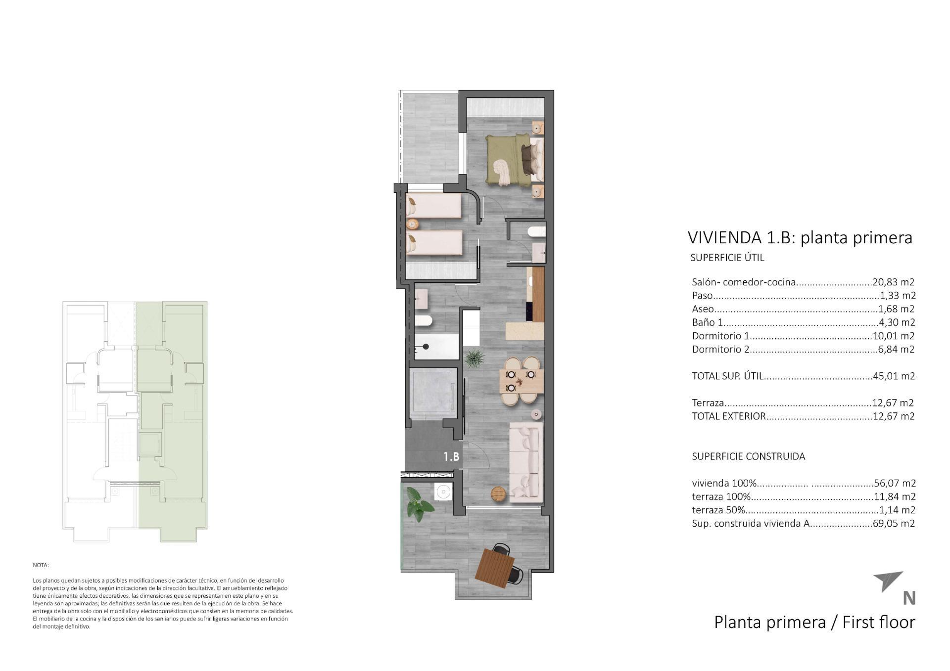 Apartamento de obra nueva a 100m de la playa en Torre de la Horadada — 2 dorm.