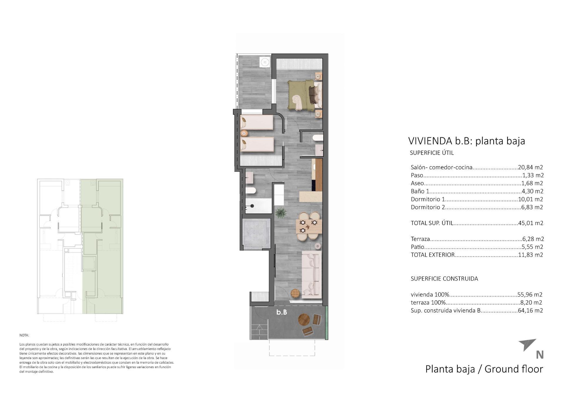 Apartamento de obra nueva a 100m de la playa en Pilar de la Horadada — 2 dorm.