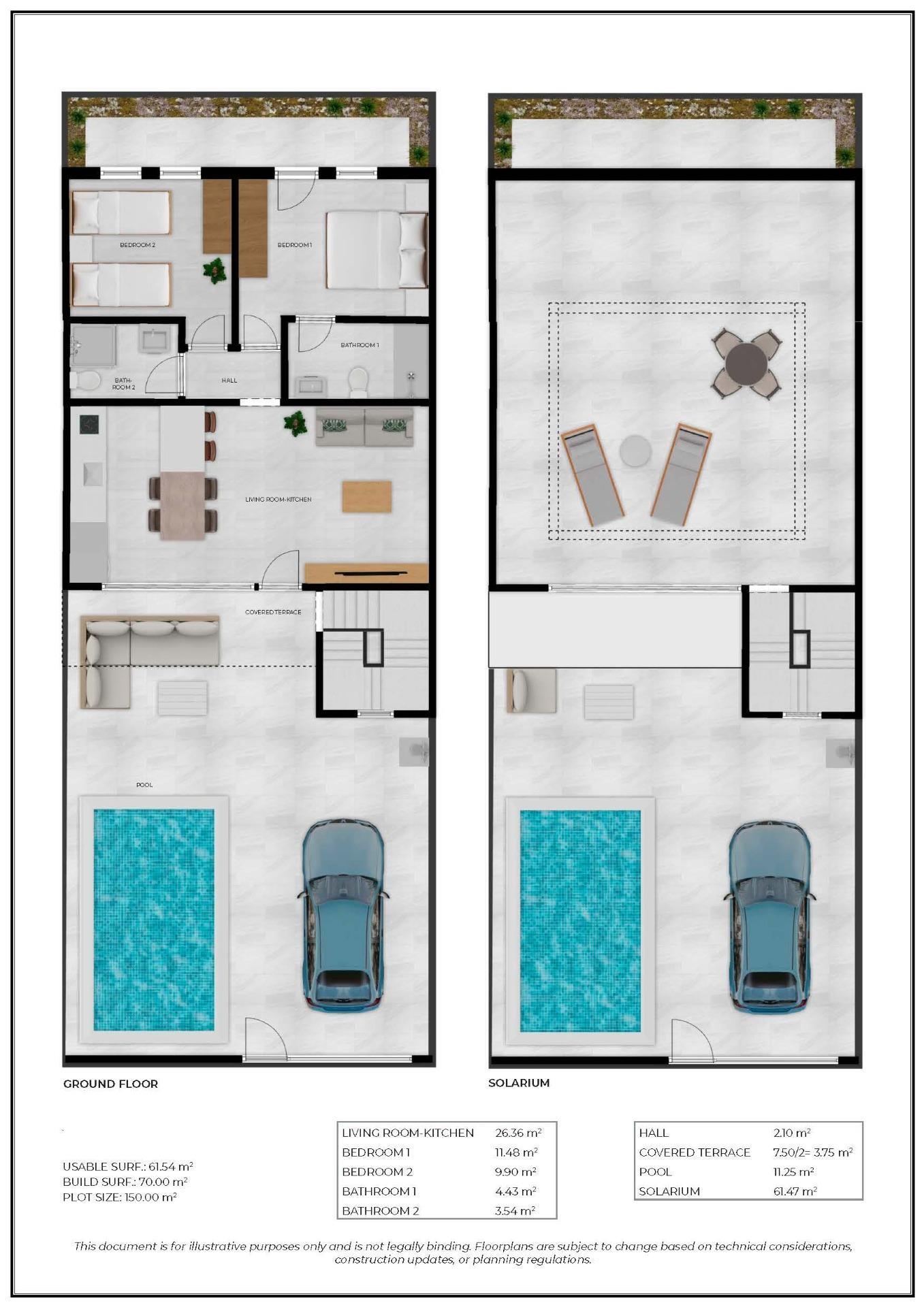 Piso de obra nueva con piscina privada y solárium en Fuente Álamo — 2 dorm.
