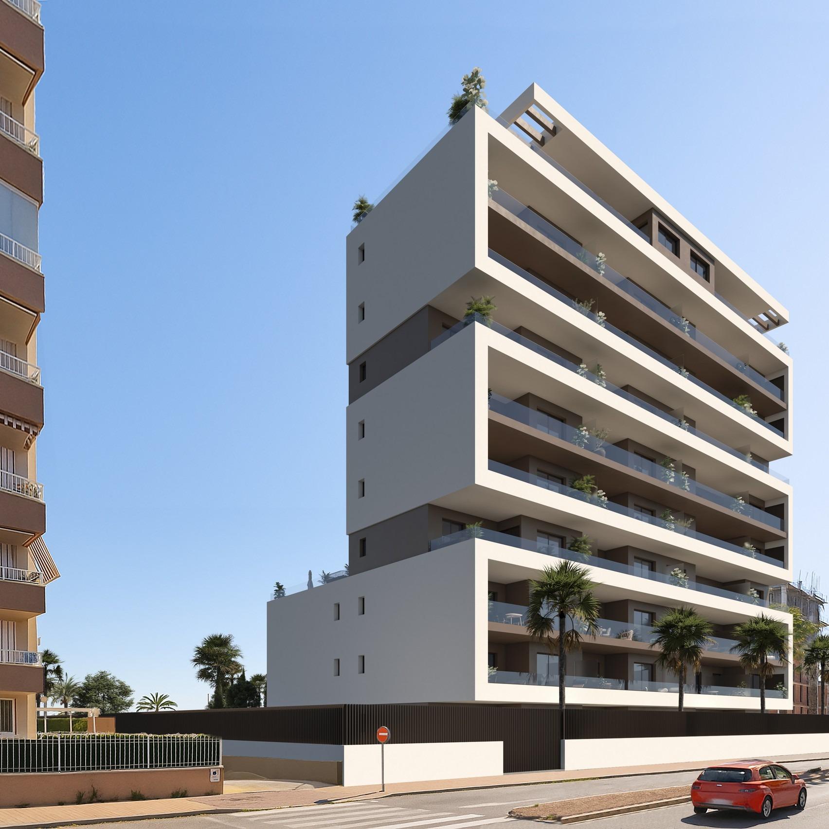 Apartamento de obra nueva en Guardamar con piscina privada y terraza — 2 dorm.
