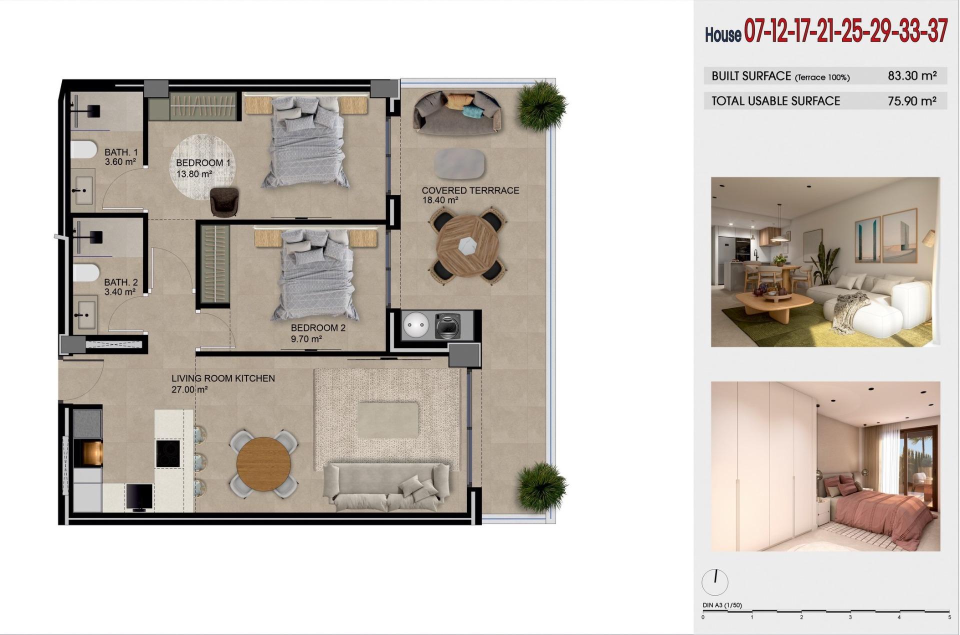 Apartamento de obra nueva con piscina privada en Guardamar del Segura — 2 hab.