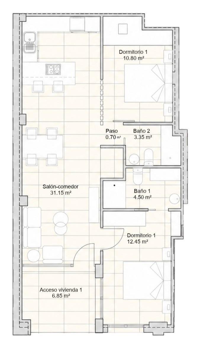 Apartamento de obra nueva a 300m del mar en Santiago de la Ribera — 2 dorm.