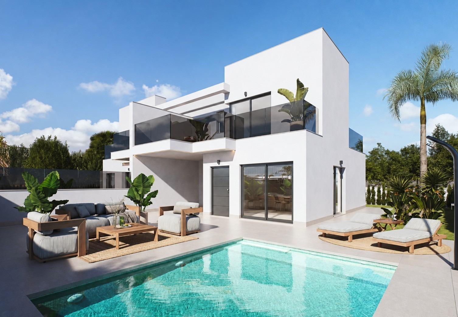 Villa de obra nueva en Los Alcázares con piscina privada — 3 dorm y solárium